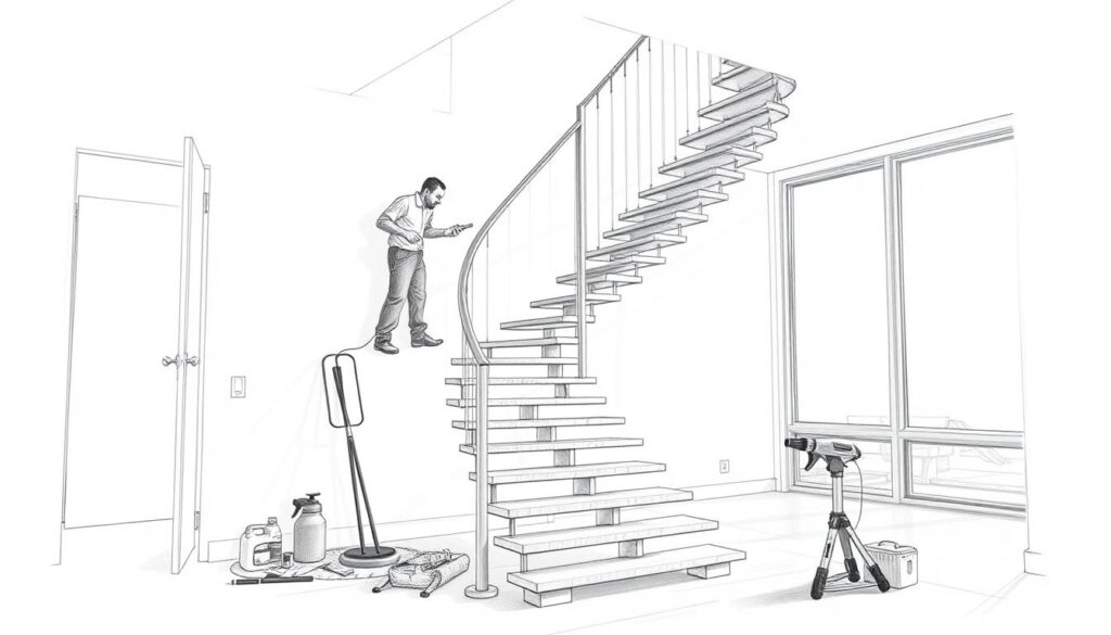 Wartung einer freitragenden Treppe Wartung einer freitragenden Treppe